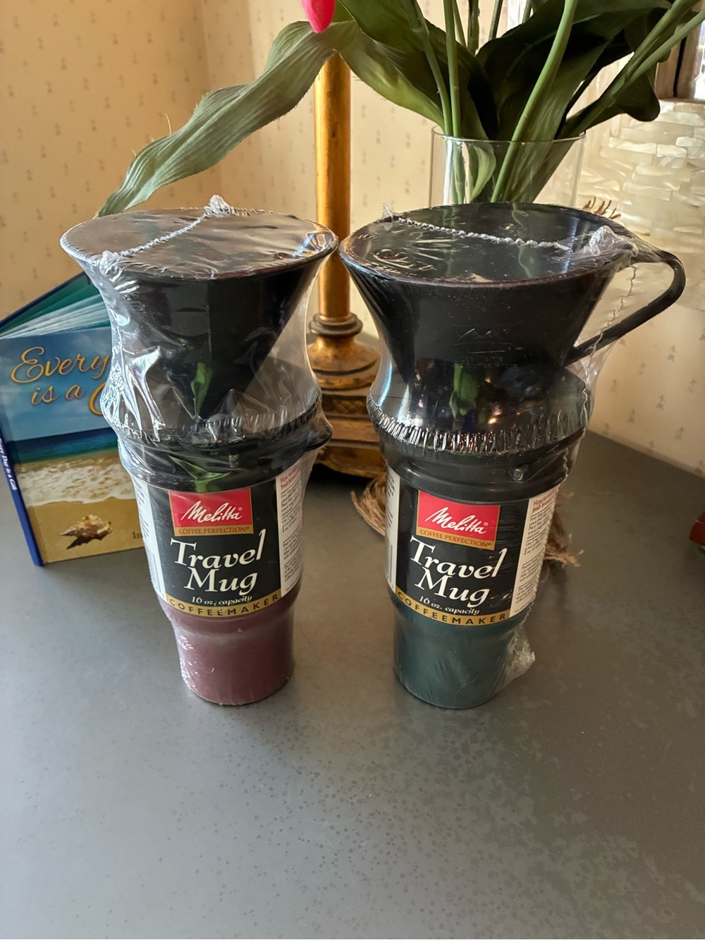2 Melitta, NEW WITH TAGS, 1 cup pour over coffee brew cone and travel mug set.